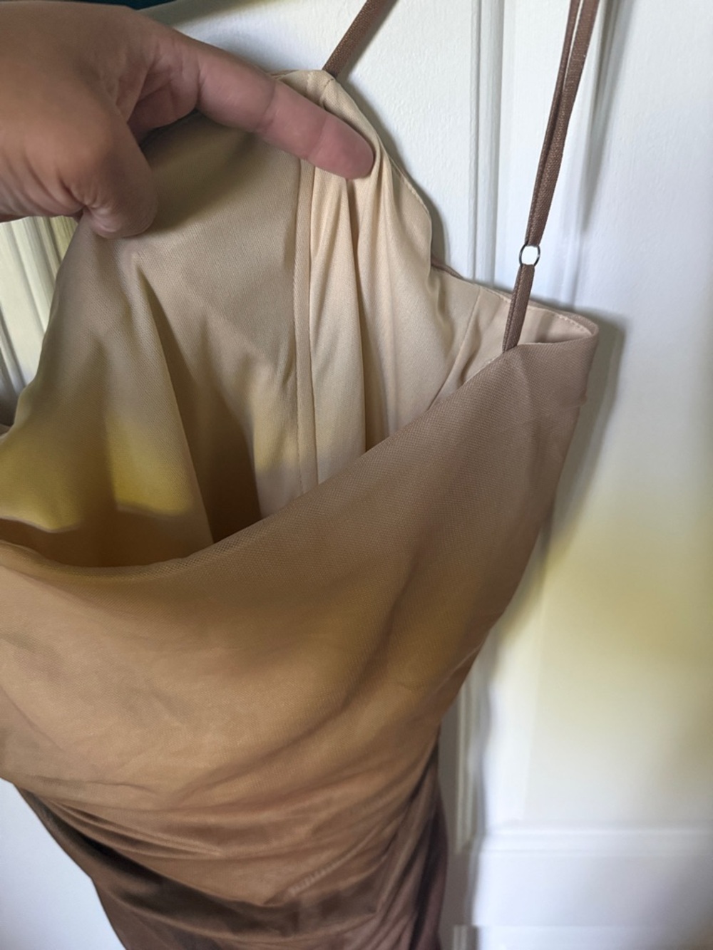 Beige to Brown Ombre Ruched Slip Dress - Picture 3 of 4
